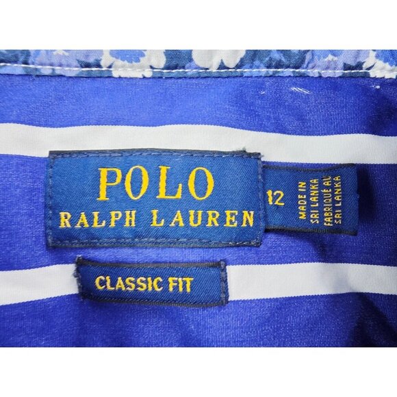 Polo Ralph Lauren Classic Fit Size 12 Womens Blue White Stripe Chest Logo Shirt - Picture 4 of 10